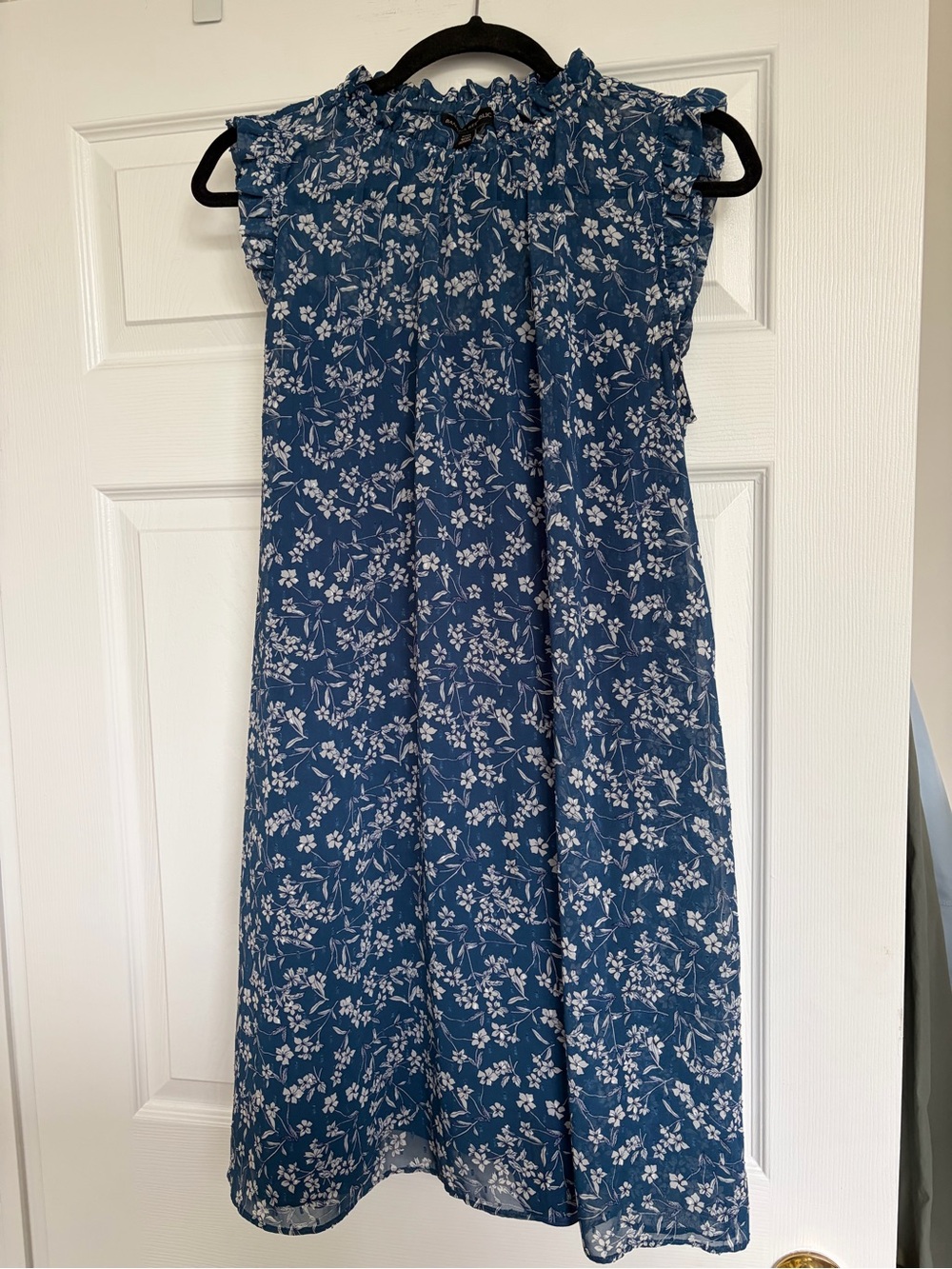 Banana Republic Blue Floral Midi Skirt with Ruffle Trim